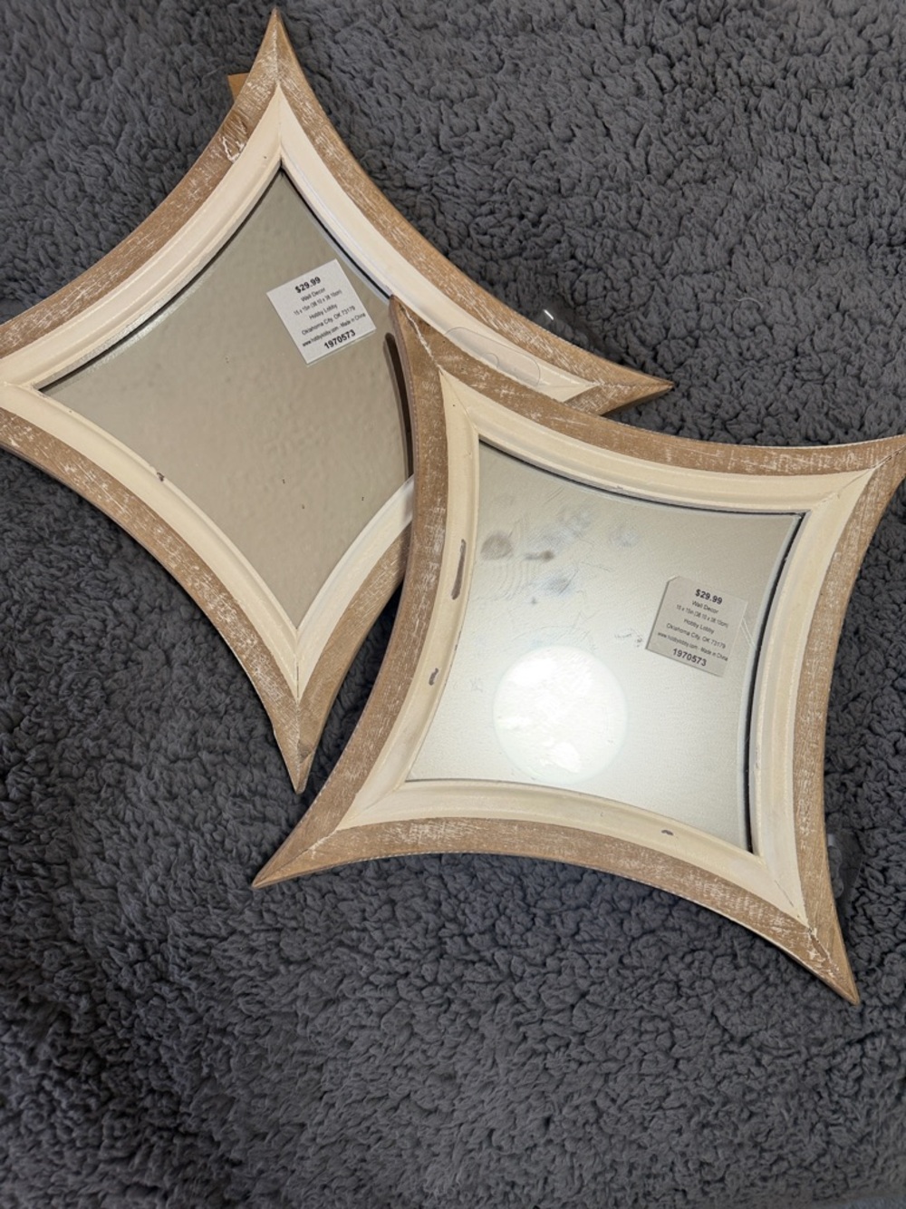 Rustic Starburst Wall Mirror Set - Beige and White